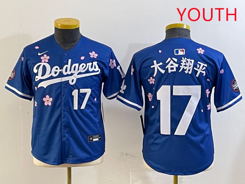 Youth Los Angeles Dodgers 17 Ohtani Blue Sakura Edition 2025 Nike MLB Jersey style 18